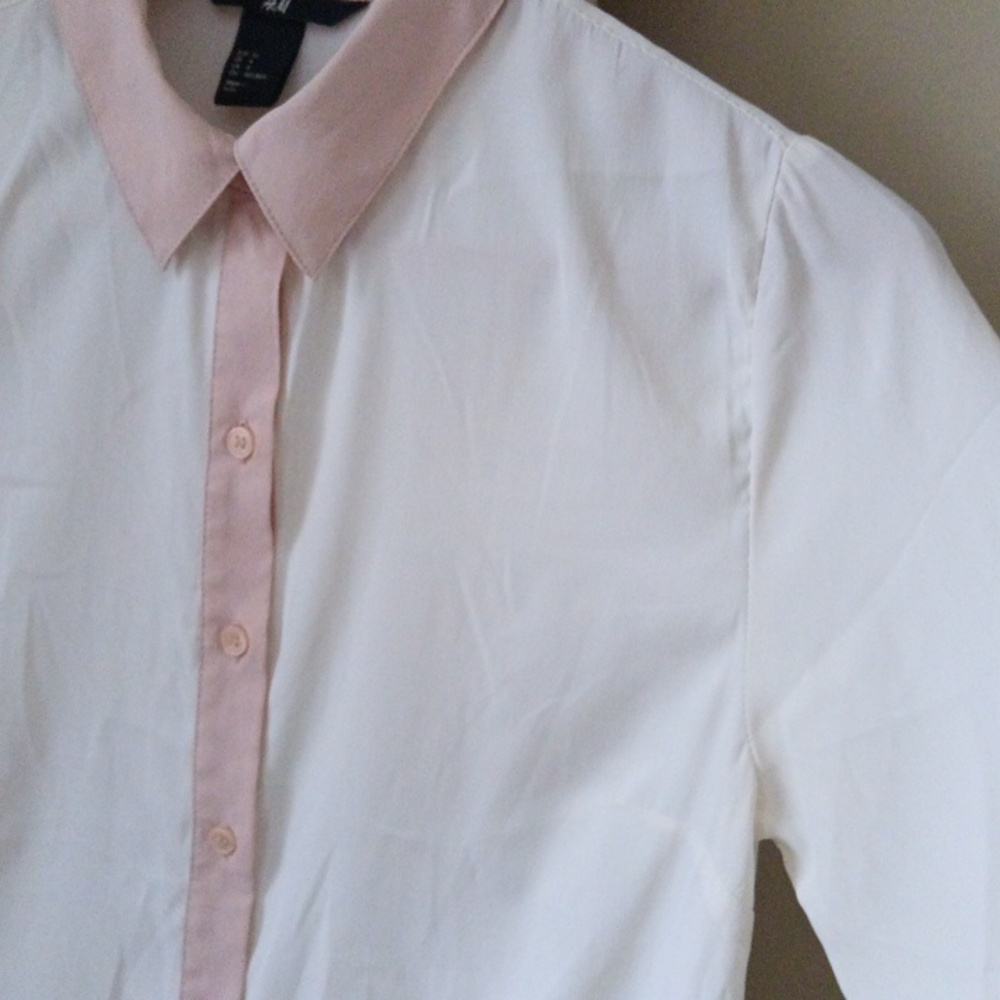 🪇2for$15 Ptp 17" H&M Cream and Pink Casual Button Down Shirt - Picture 7 of 10